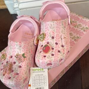LoveShackFancy CROCS Kids Pink Floral Classic Clogs with Charms